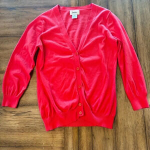 Neiman Marcus Exclusive V-Neck Button Front Cardigan, Small, Coral/Orange